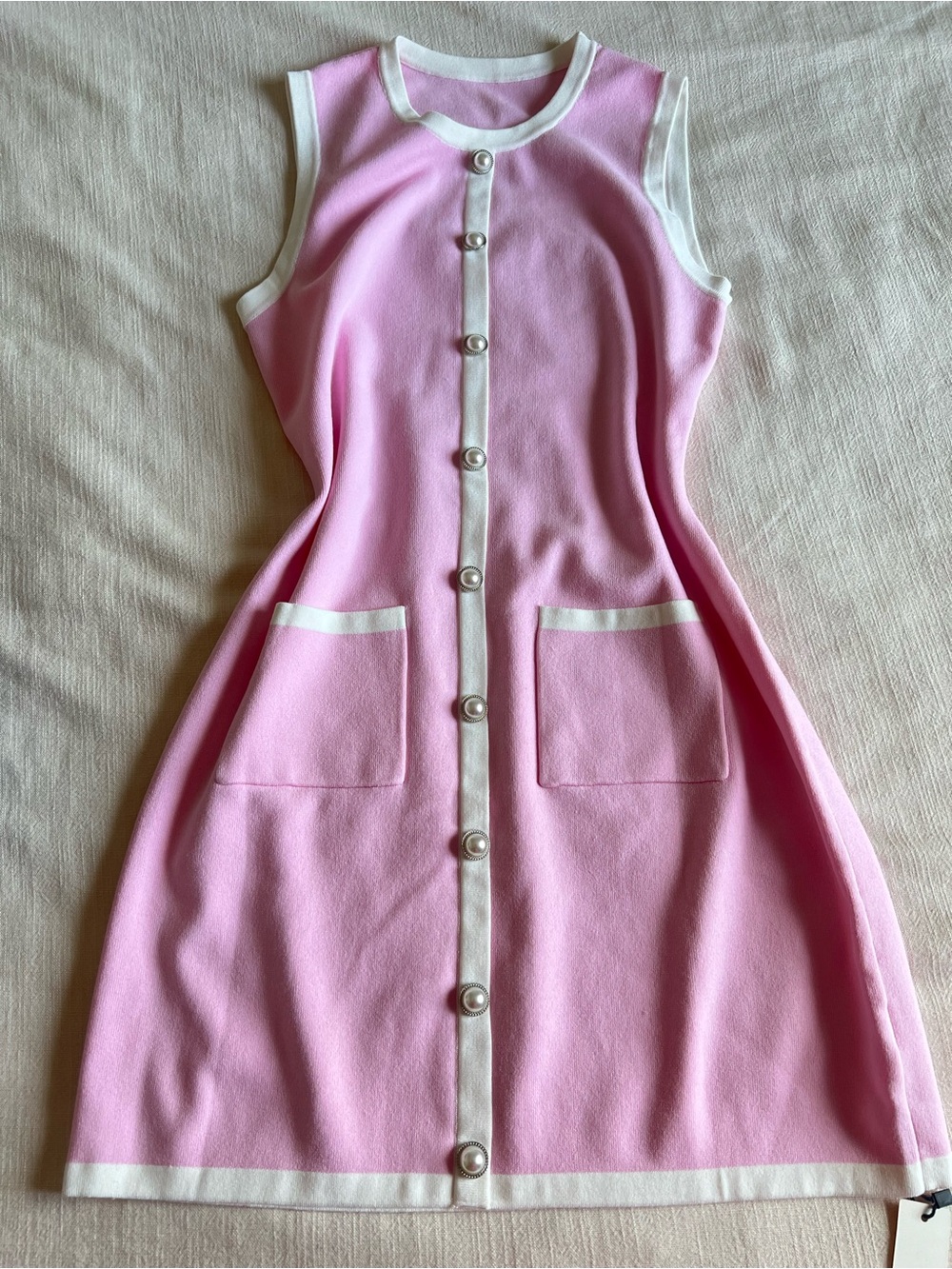COMMENSE Pink & White Contrast Button Mini Dress - Picture 3 of 8